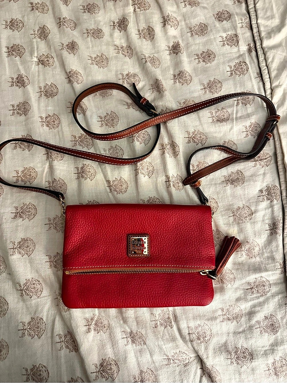 Dooney & Bourke Pebble Grain Foldover Zip Crossbody Red & Brown